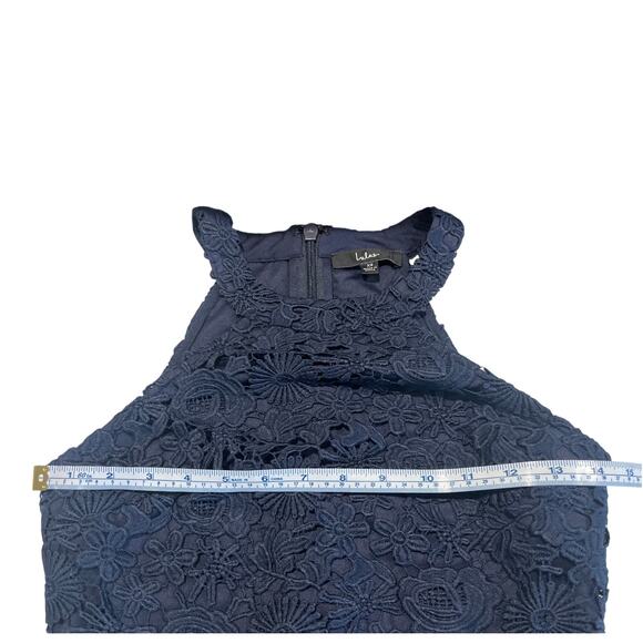 Lulus Lover's Game Navy Lace Skater Mini Dress Size XS Romantic Coquette Halter - Picture 10 of 12